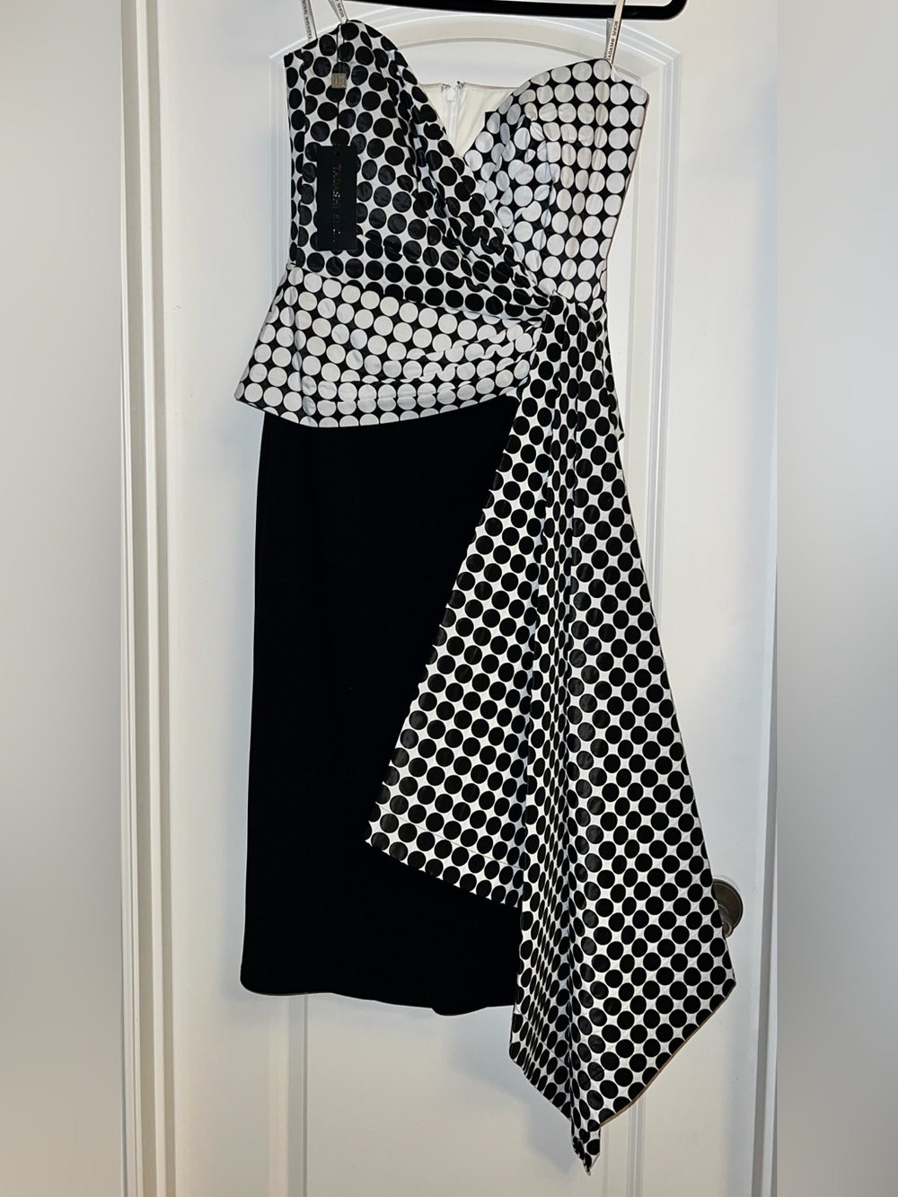 Tadashi Shoji NWT Black White Polka Dot Asymmetrical Dress Size 2
